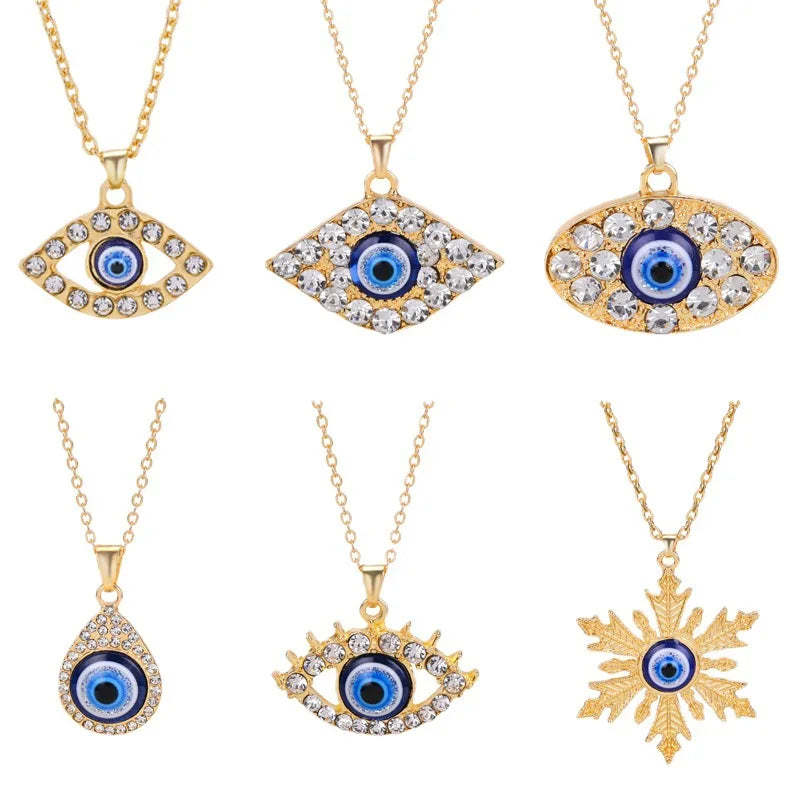 1PC Turkish Crystal Devil's Eyes Pendant Necklace For Womens Jewelry Gold Color Zircon Clavicle Chains Necklaces Turkey Bijoux