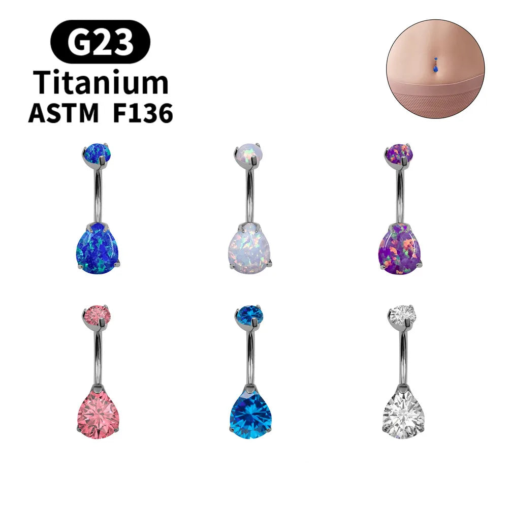 G23 Titanium 14G Belly Button Rings Water Drop Zircon Navel Dangle Belly Piercing Barbells Women Girls Trendy Body Jewelry