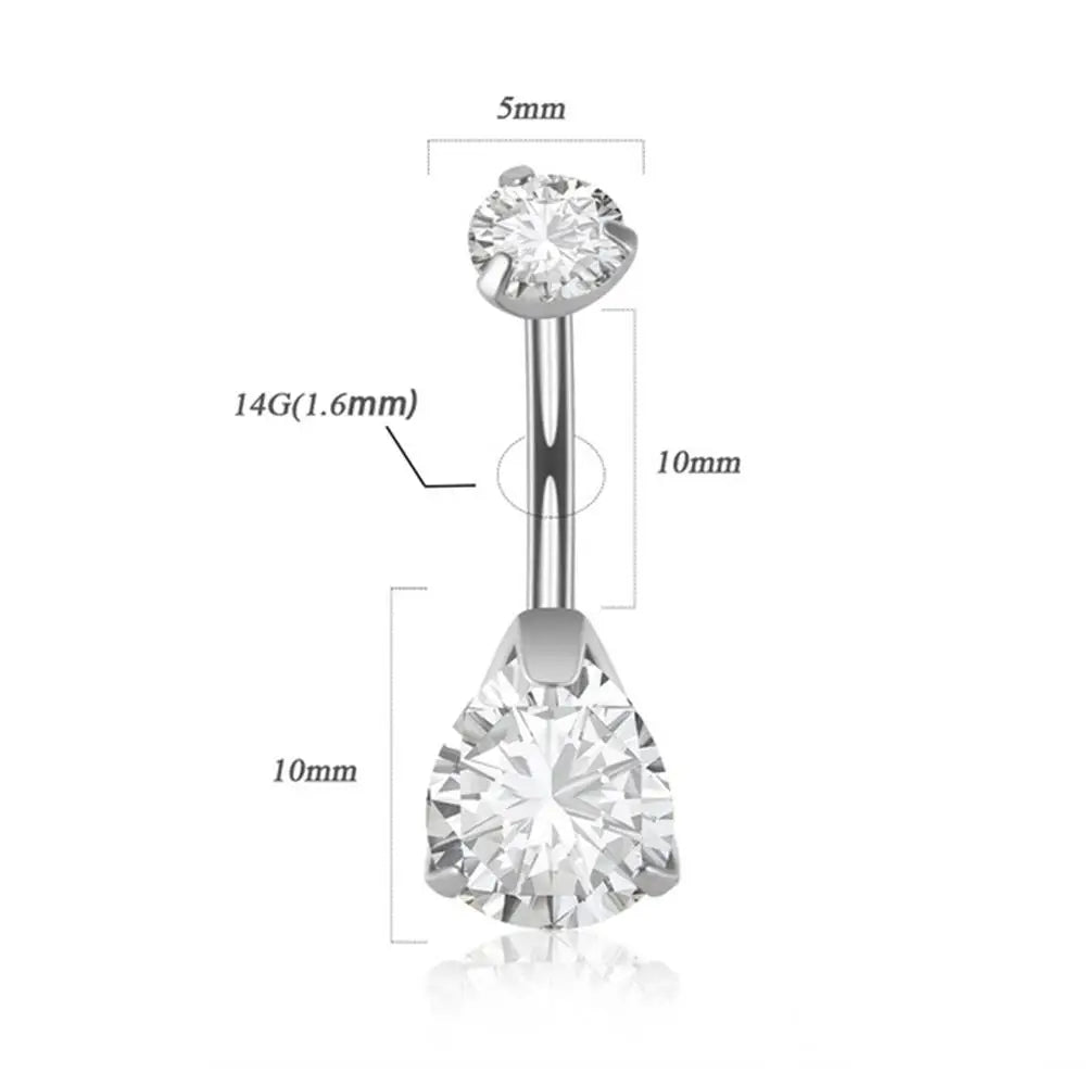 G23 Titanium 14G Belly Button Rings Water Drop Zircon Navel Dangle Belly Piercing Barbells Women Girls Trendy Body Jewelry