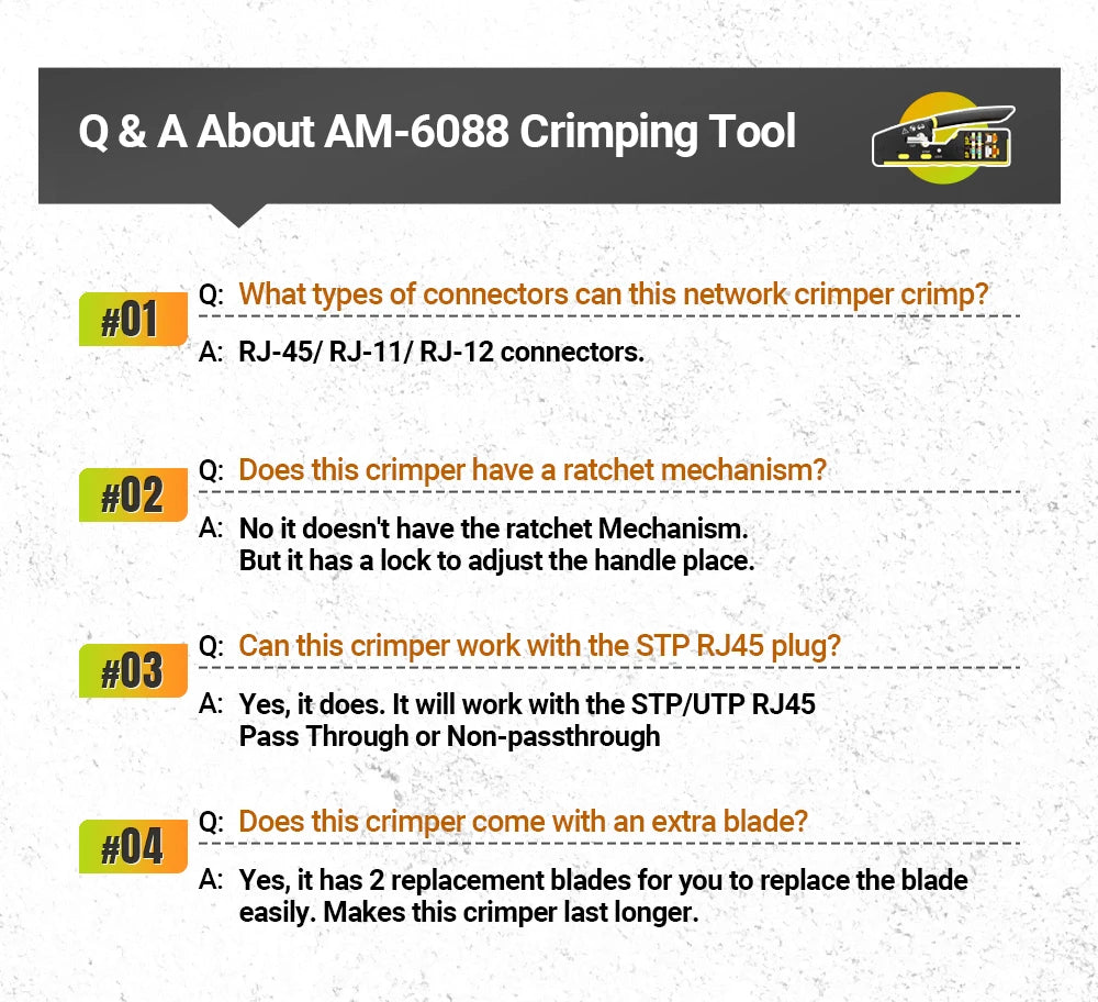 AMPCOM EZ-Type RJ45 Network Crimper - 3-in-1 Crimp/Cut/Strip Lan CAT8/7/6A/6/5E (STP/UTP) & RJ11/12 Tel Modular Cable (AM-6088)