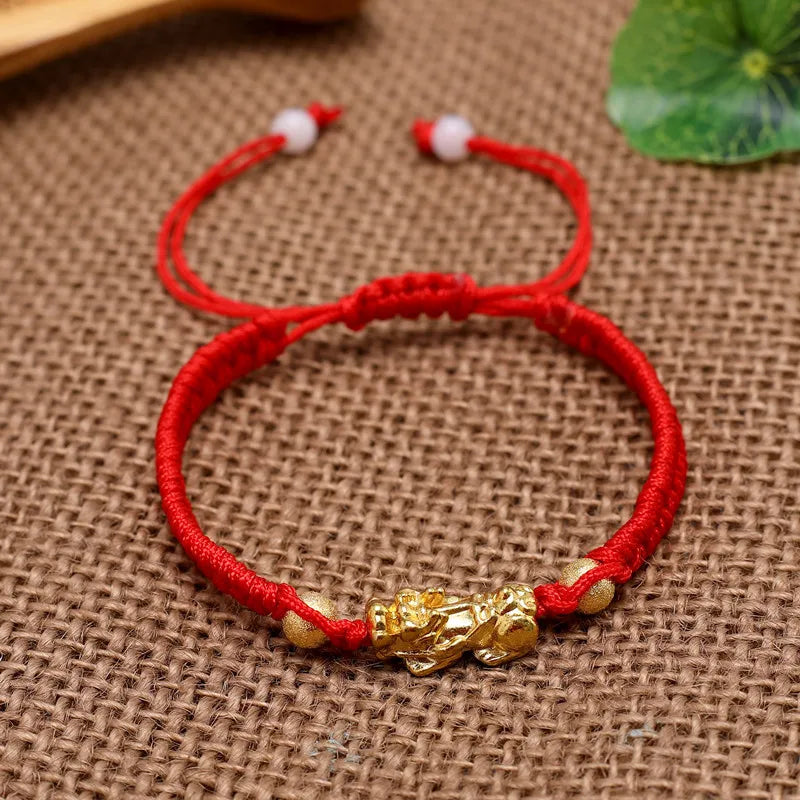 Feng Shui Good Luck Red Color Bracelet Men Women Unisex Gold Color Black Pixiu Wealth and Health Bracelets Jewelry Gifts