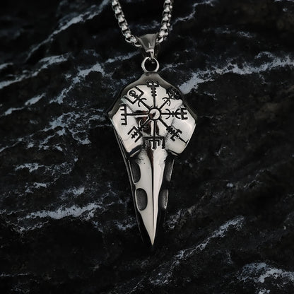 Nordic Mythology Viking Skeleton Crow Pendant Men's Stainless Steel Chain Necklace Holiday Gift Daily Matching