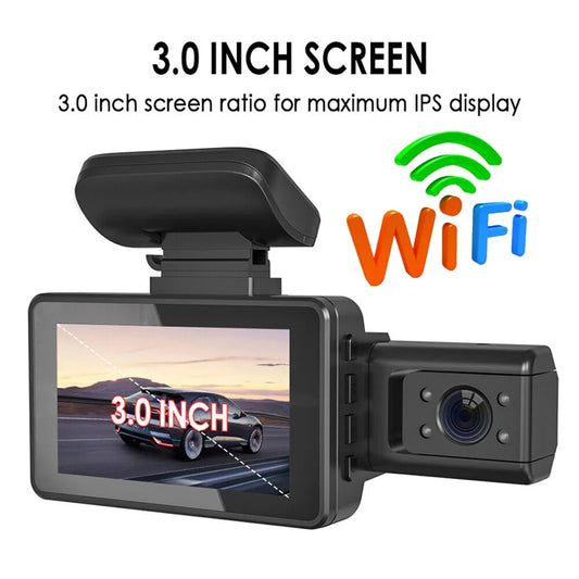 3 Channel Dash Cam 2 Lens Car Dvr Video Recorder with WiFi Black Box Dual Lens DVR with Rear View Camera 24H Parking Monitor