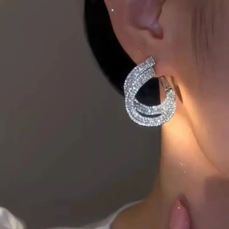 Exquisite Zircon Double-layer Silver Color Earrings for Women Fashion Personalized Daily Accessories Party Jewelry Birthday Gift