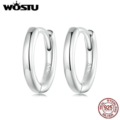 WOSTU Solid 925 Sterling Silver Simple Round Hoop Earrings for Women European Classical Rock Hoops Wedding Jewelry Accessories