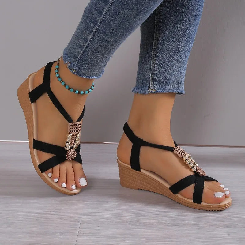 Women Solid Color Wedge Sandals  New Ankle Buckle Non Slip Gladiator Shoes Woman Fashion Chunky Platform Sandalias Mujer 2024