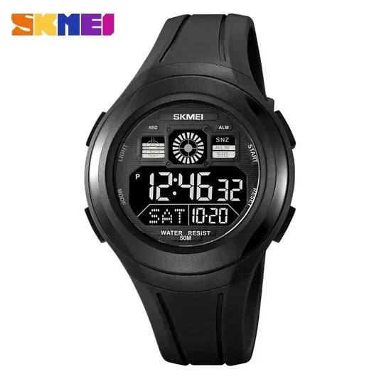 SKMEI Mens 5bar Waterproof Stopwatch Date Alarm Electronic Wristwatch Casual Back light Display Countdown Digital Sport Watches