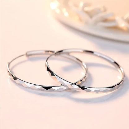 Fine 925 Silver Color Luxury 5CM Big Circle Hoop Earrings For Women Charms Original Designer Party Wedding Jewelry Gifts