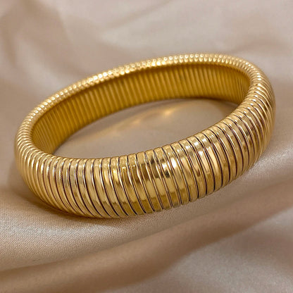 AENSOA 10mm 16mm Stainless Steel Simple Stretch Elastic Bracelets Stripe Flex Snake Chain Gold Plated Bracelet for Women