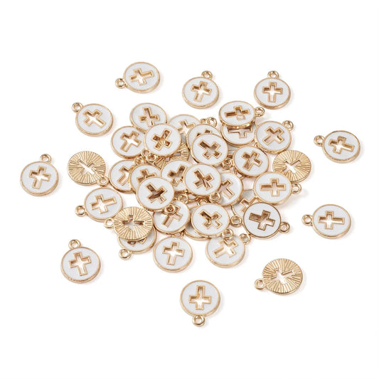 100pcs Alloy Enamel Pendant Star 5-petal Flower Flat Round With Cross Pendants for Bracelet necklace jewelry making DIY Decor