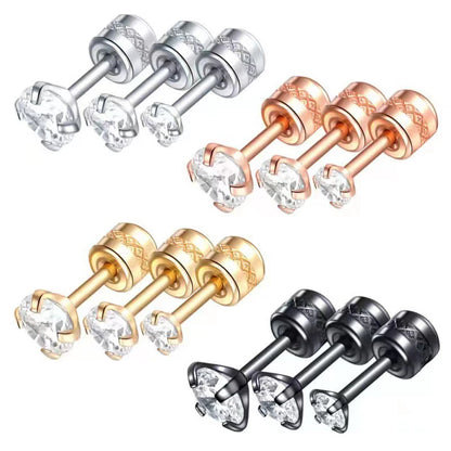 1Pc Stainless Steel Double Crystal Zircon Korean Earrings For Women Screw Ear Studs Earrings Anti Allergic Body Jewelry