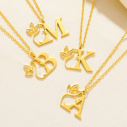 Beauty Flower Initial Necklace Women Girl Gifts Stainless Steel Gold Color Letter Pendant Choker Necklaces Alphabet Jewelry