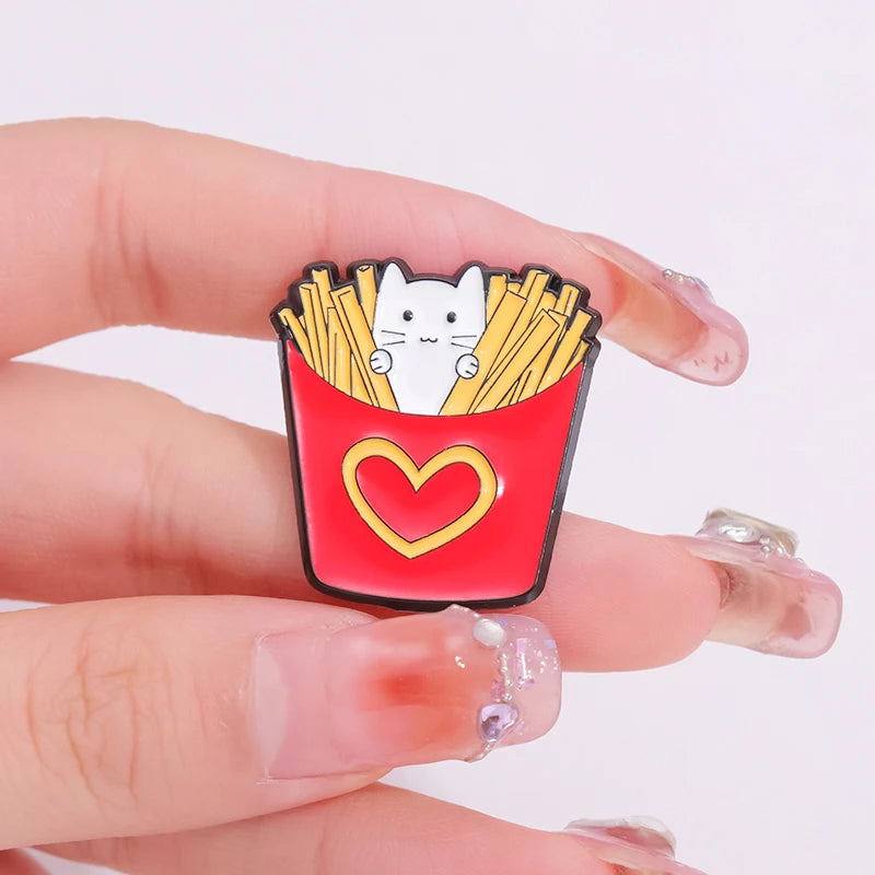 Cute Cat Enamel Pins Coffee Chip Donuts Metal Brooches Fashion Lapel Badge Backpack Clothes Animal Jewelry Gift for friends