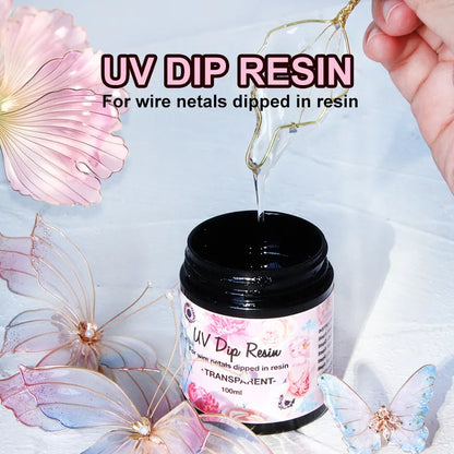 40/100ml UV DIP Resin Glue For Wire Flowers Transparent Liquid High Gloss Ultraviolet Curing Crystal UV Glue Jewelry Making