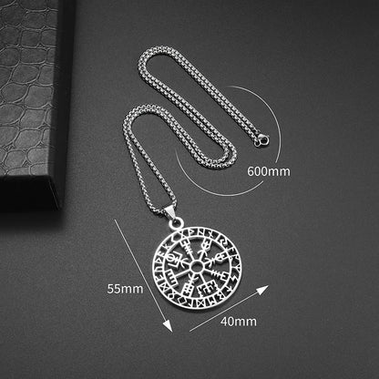 Hollow Compass Rune Pendant Stainless Steel Necklace for Men and Women Fashionable Nordic Amulet Jewelry New Year Gift