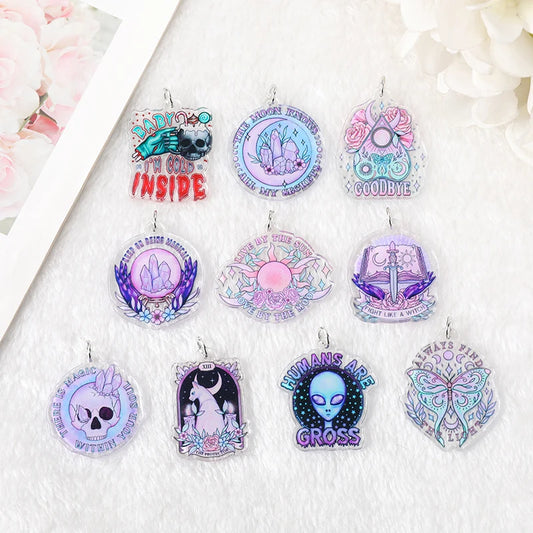 10 Pcs/Lot Halloween Charms Acrylic Skull OUIJA Moon SUN Findings For Jewelry Diy Making