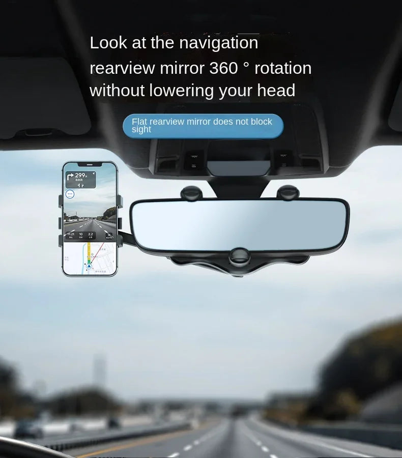 360° Car Rearview Mirror Phone Holder for Car Mount Phone and GPS Holder Support Rotating Adjustable Telescopic Phone Stand