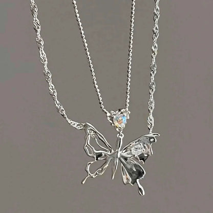 Y2K Butterfly Necklace for Women Girls Silver Color Crystal Pendant Clavicle Chain Necklaces Fashion New Trendy 2023 Party