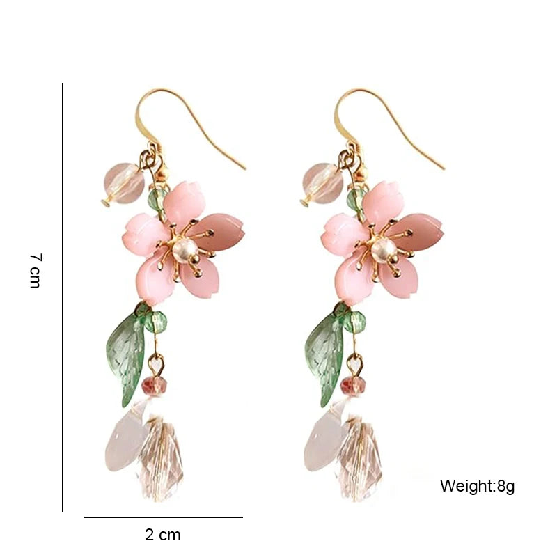 Spring Pink Flower Dangle Earrings for Women, Fairy Charms Floral Leaf Earrings Summer Holiday Pendants Earrings Jewelry Gifts