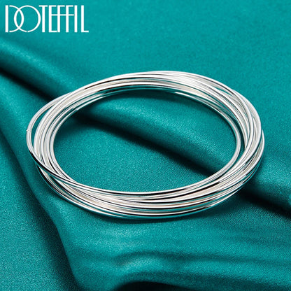 DOTEFFIL 925 Sterling Silver Ten Line Circles Bracelet Bangles For Women Man Wedding Engagement Party Jewelry