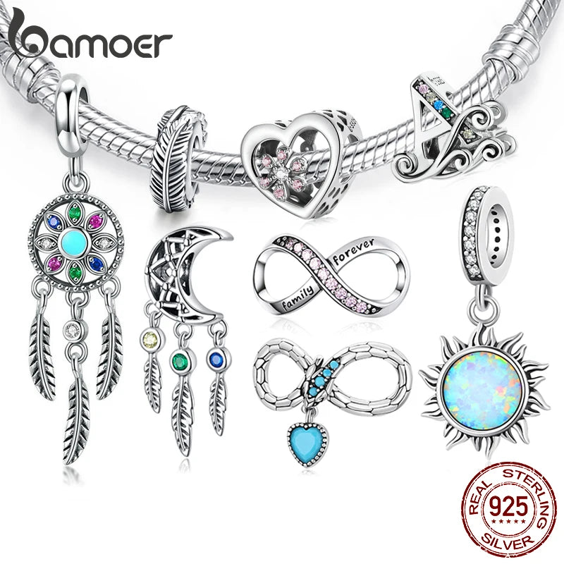 BAMOER Authentic 925 Sterling Silver Bohemian Dream Catcher Pendant Dragonfly Charm fit Bracelet & Necklace DIY Jewelry Making