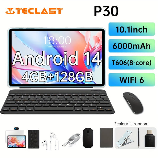 [Fast Arrival] 25.65cm Teclast P30 Tablet - Unisoc T606, 1.6GHz, 4GB for RAM, 128GB Storage, HD Display, WiFi, USB-C, Dual Cameras (5MP+2MP), for Android 14 with Keyboard & Accessories Bundle