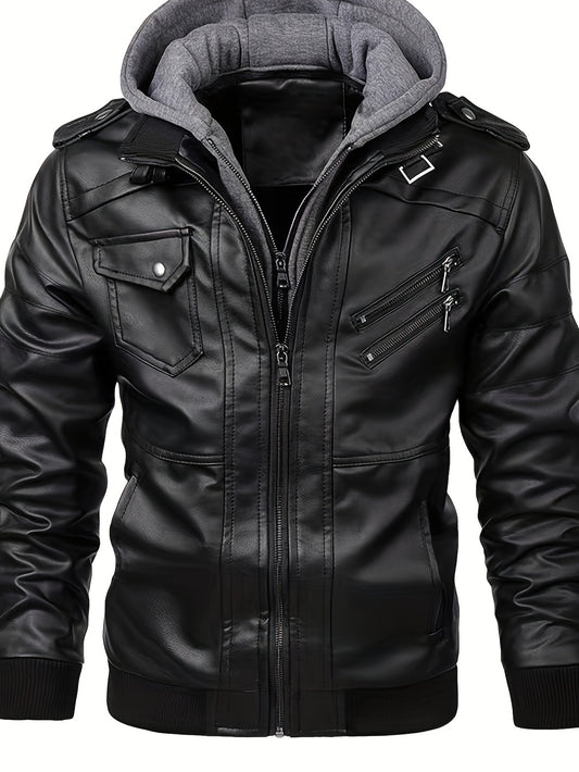 Men's Bomber Jacket With Hood, Regular Fit Coat With Multiple Pockets, Zipper Closure, Casual Outdoor Wear